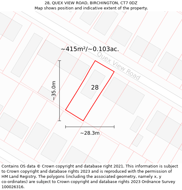 28, QUEX VIEW ROAD, BIRCHINGTON, CT7 0DZ: Plot and title map