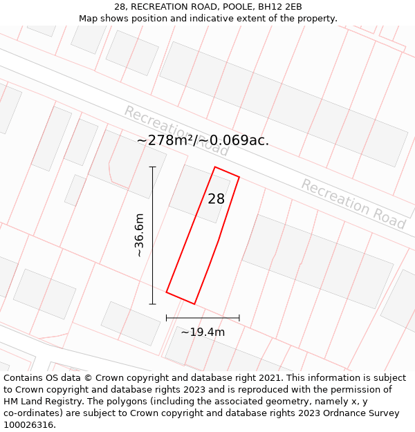 28, RECREATION ROAD, POOLE, BH12 2EB: Plot and title map