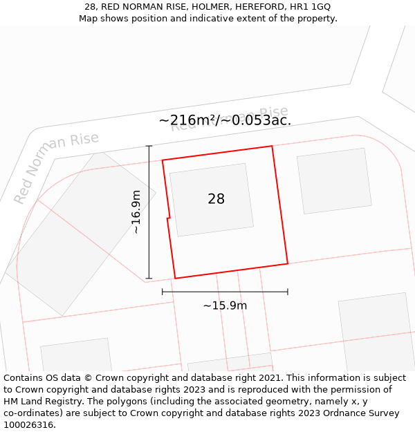 28, RED NORMAN RISE, HOLMER, HEREFORD, HR1 1GQ: Plot and title map