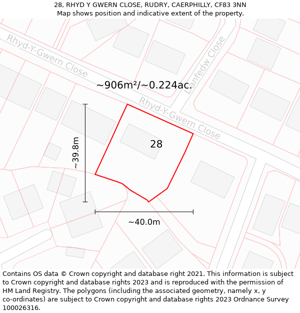 28, RHYD Y GWERN CLOSE, RUDRY, CAERPHILLY, CF83 3NN: Plot and title map