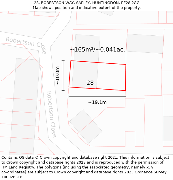 28, ROBERTSON WAY, SAPLEY, HUNTINGDON, PE28 2GG: Plot and title map