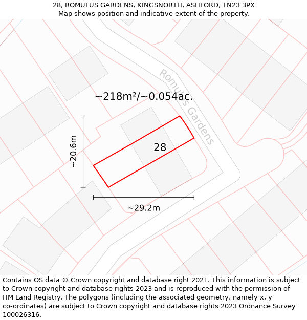 28, ROMULUS GARDENS, KINGSNORTH, ASHFORD, TN23 3PX: Plot and title map