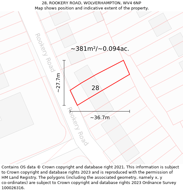 28, ROOKERY ROAD, WOLVERHAMPTON, WV4 6NP: Plot and title map
