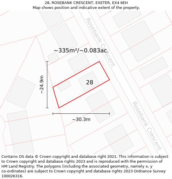 28, ROSEBANK CRESCENT, EXETER, EX4 6EH: Plot and title map