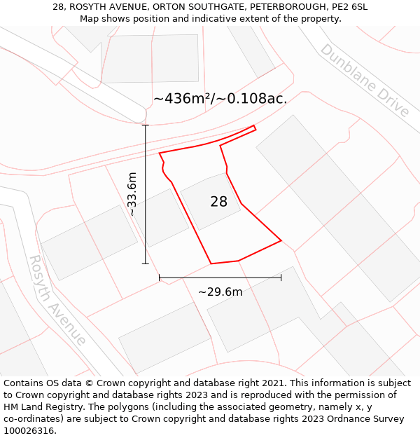 28, ROSYTH AVENUE, ORTON SOUTHGATE, PETERBOROUGH, PE2 6SL: Plot and title map