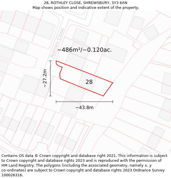 28, ROTHLEY CLOSE, SHREWSBURY, SY3 6AN: Plot and title map