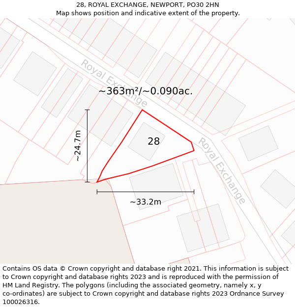 28, ROYAL EXCHANGE, NEWPORT, PO30 2HN: Plot and title map