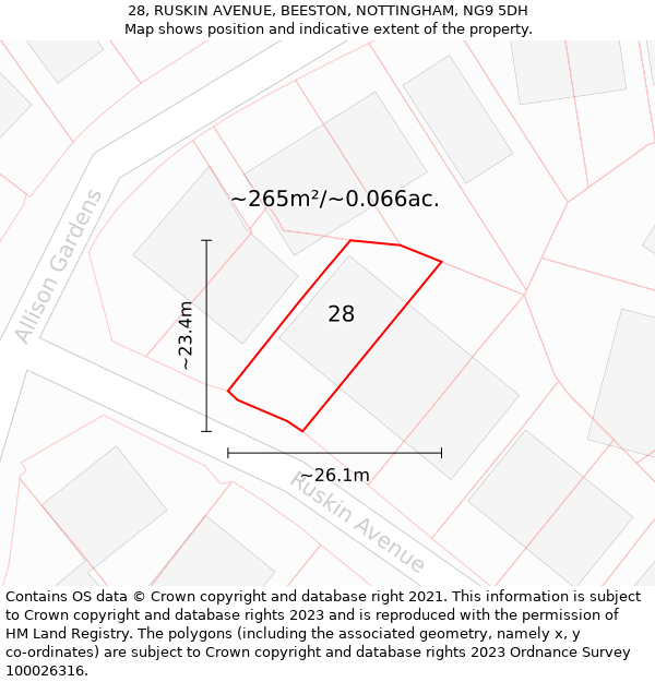 28, RUSKIN AVENUE, BEESTON, NOTTINGHAM, NG9 5DH: Plot and title map