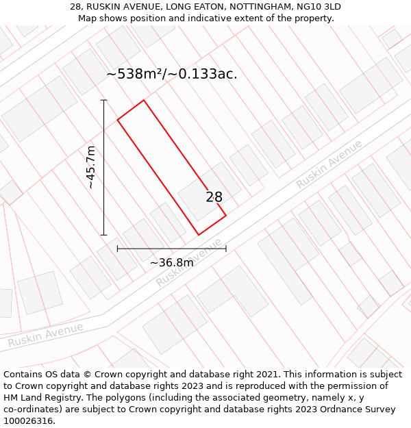 28, RUSKIN AVENUE, LONG EATON, NOTTINGHAM, NG10 3LD: Plot and title map