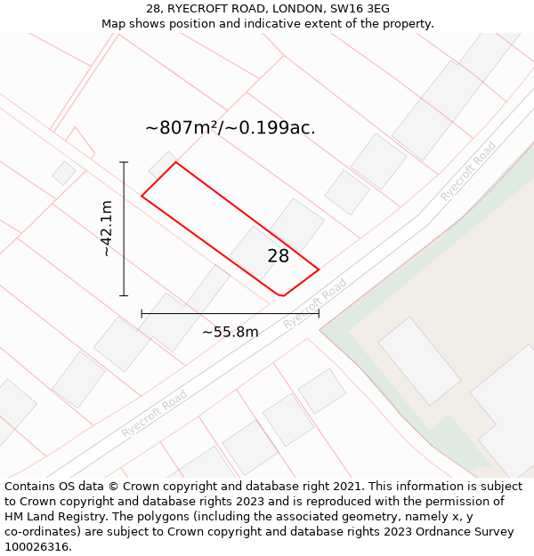 28, RYECROFT ROAD, LONDON, SW16 3EG: Plot and title map