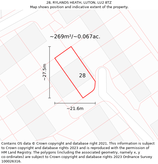 28, RYLANDS HEATH, LUTON, LU2 8TZ: Plot and title map