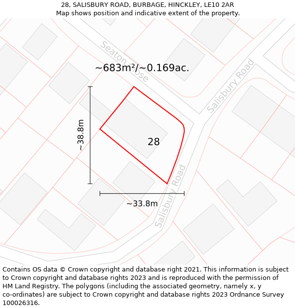 28, SALISBURY ROAD, BURBAGE, HINCKLEY, LE10 2AR: Plot and title map