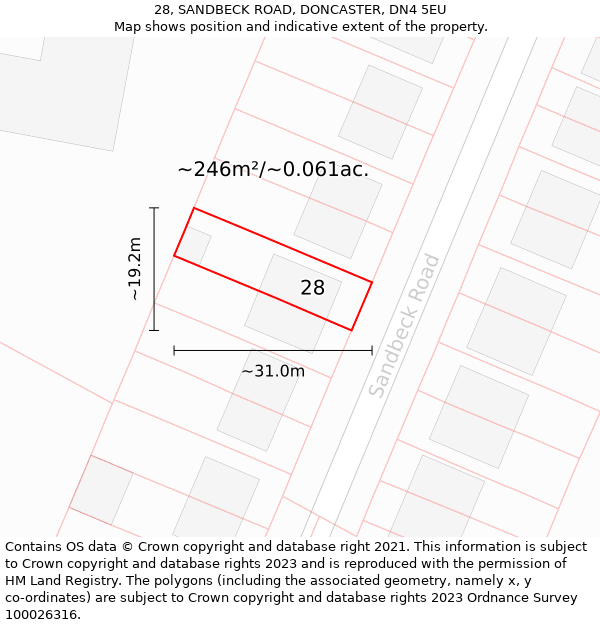 28, SANDBECK ROAD, DONCASTER, DN4 5EU: Plot and title map