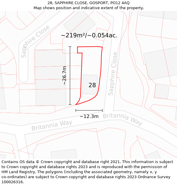 28, SAPPHIRE CLOSE, GOSPORT, PO12 4AQ: Plot and title map