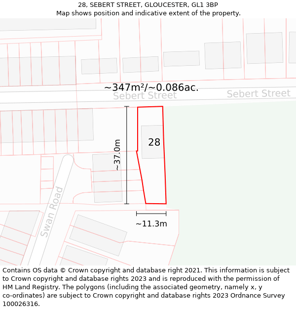 28, SEBERT STREET, GLOUCESTER, GL1 3BP: Plot and title map