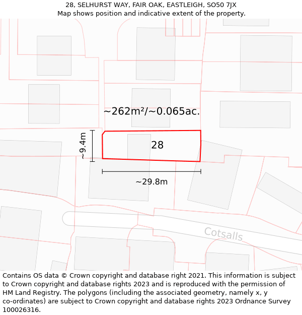 28, SELHURST WAY, FAIR OAK, EASTLEIGH, SO50 7JX: Plot and title map