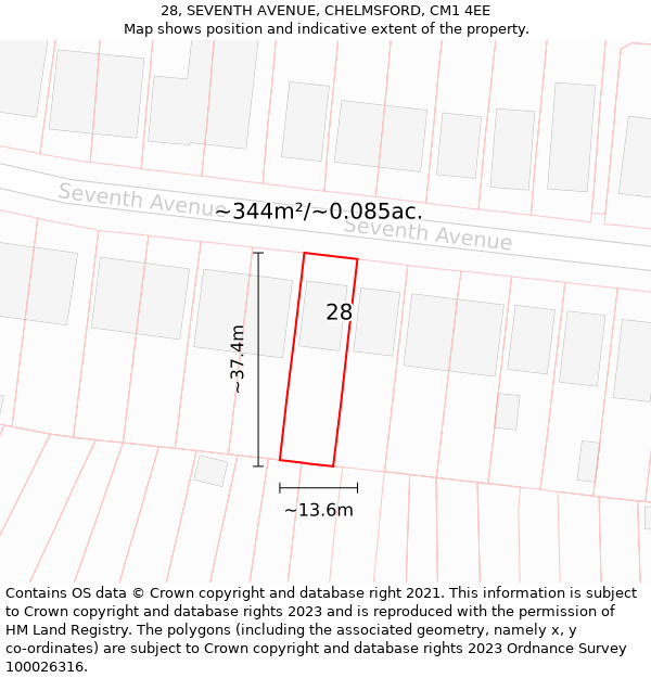 28, SEVENTH AVENUE, CHELMSFORD, CM1 4EE: Plot and title map