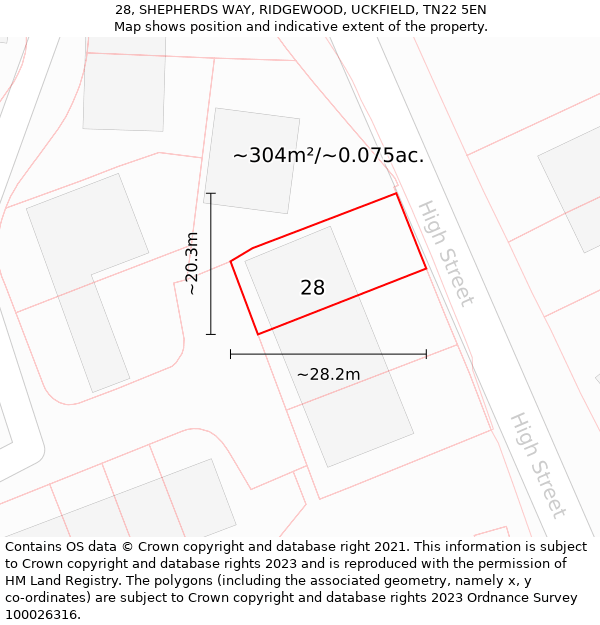 28, SHEPHERDS WAY, RIDGEWOOD, UCKFIELD, TN22 5EN: Plot and title map