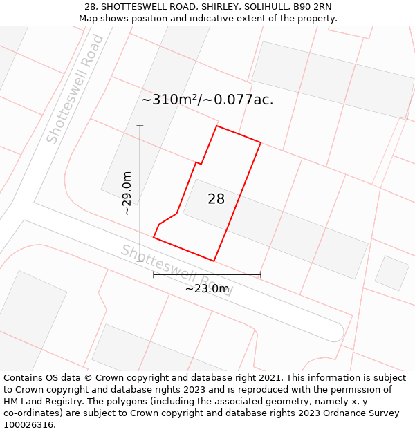 28, SHOTTESWELL ROAD, SHIRLEY, SOLIHULL, B90 2RN: Plot and title map