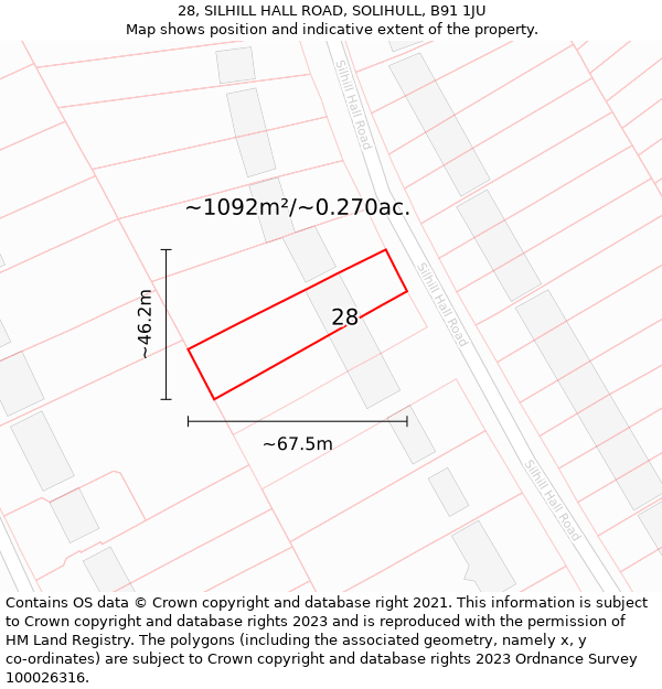 28, SILHILL HALL ROAD, SOLIHULL, B91 1JU: Plot and title map