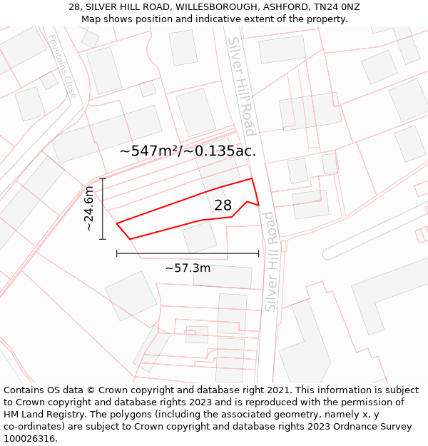 28, SILVER HILL ROAD, WILLESBOROUGH, ASHFORD, TN24 0NZ: Plot and title map