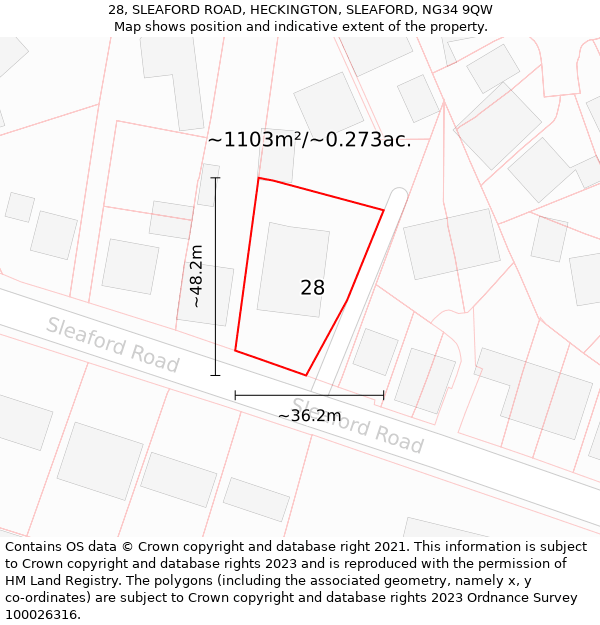 28, SLEAFORD ROAD, HECKINGTON, SLEAFORD, NG34 9QW: Plot and title map