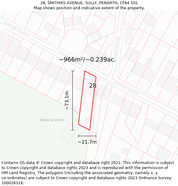 28, SMITHIES AVENUE, SULLY, PENARTH, CF64 5SS: Plot and title map