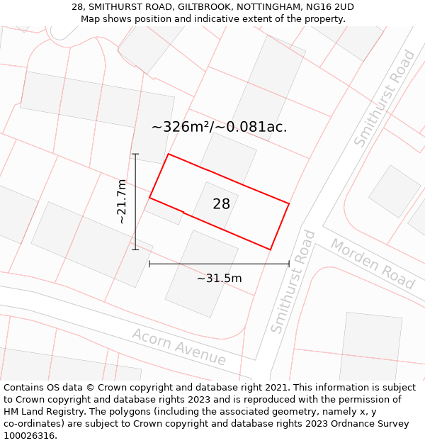 28, SMITHURST ROAD, GILTBROOK, NOTTINGHAM, NG16 2UD: Plot and title map