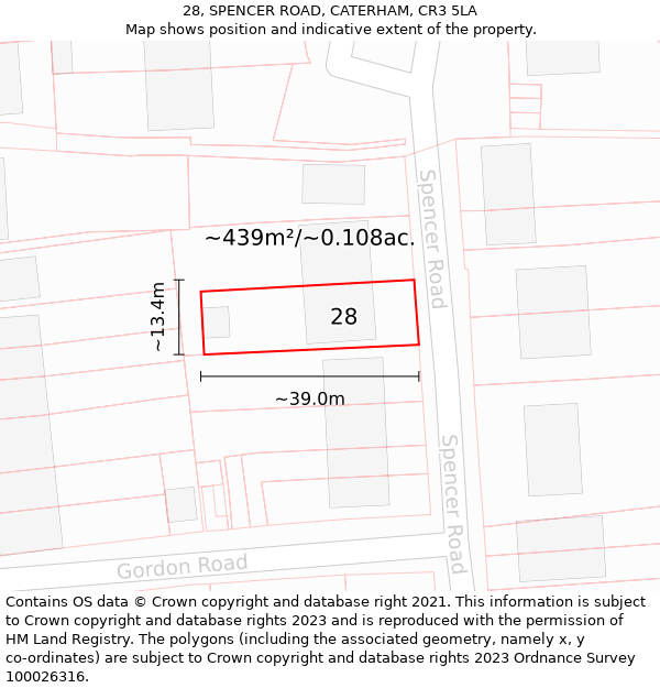 28, SPENCER ROAD, CATERHAM, CR3 5LA: Plot and title map