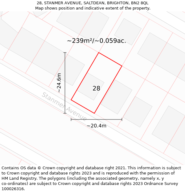 28, STANMER AVENUE, SALTDEAN, BRIGHTON, BN2 8QL: Plot and title map