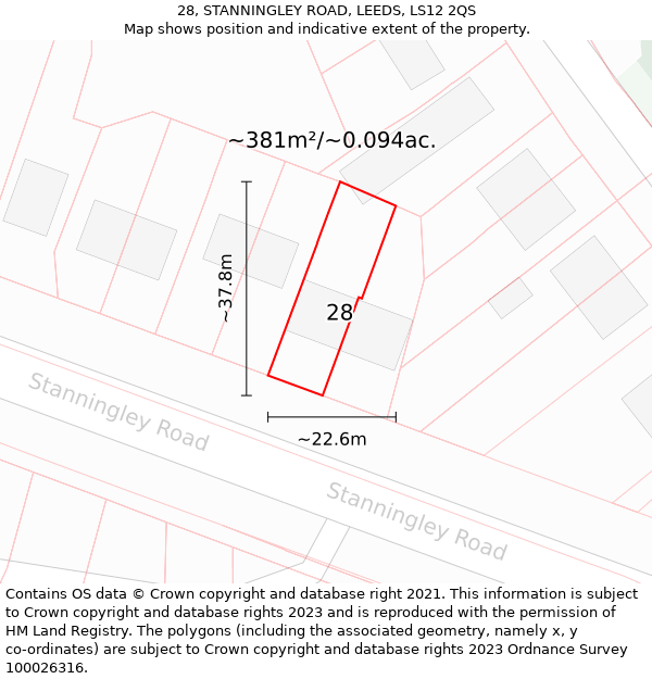 28, STANNINGLEY ROAD, LEEDS, LS12 2QS: Plot and title map