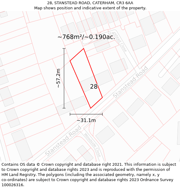 28, STANSTEAD ROAD, CATERHAM, CR3 6AA: Plot and title map