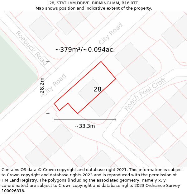 28, STATHAM DRIVE, BIRMINGHAM, B16 0TF: Plot and title map