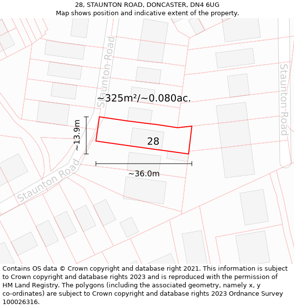 28, STAUNTON ROAD, DONCASTER, DN4 6UG: Plot and title map