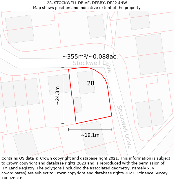 28, STOCKWELL DRIVE, DERBY, DE22 4NW: Plot and title map