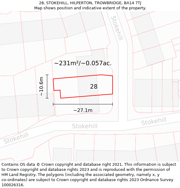 28, STOKEHILL, HILPERTON, TROWBRIDGE, BA14 7TJ: Plot and title map