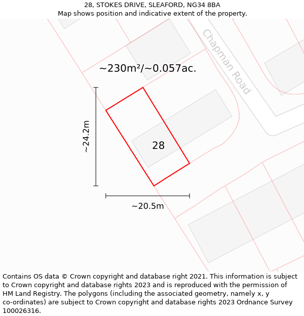 28, STOKES DRIVE, SLEAFORD, NG34 8BA: Plot and title map