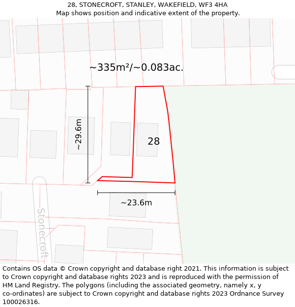 28, STONECROFT, STANLEY, WAKEFIELD, WF3 4HA: Plot and title map