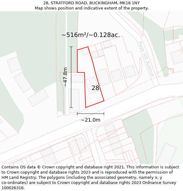 28, STRATFORD ROAD, BUCKINGHAM, MK18 1NY: Plot and title map