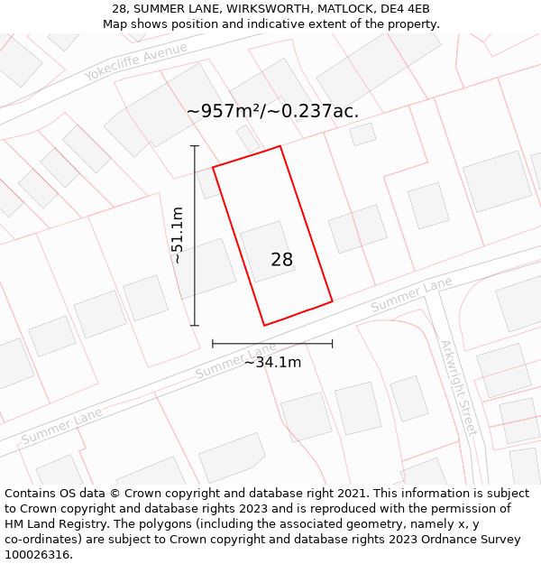 28, SUMMER LANE, WIRKSWORTH, MATLOCK, DE4 4EB: Plot and title map