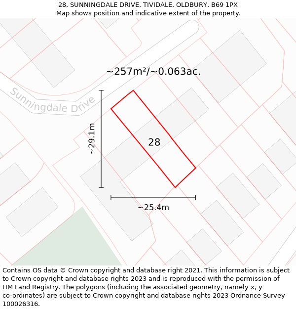 28, SUNNINGDALE DRIVE, TIVIDALE, OLDBURY, B69 1PX: Plot and title map