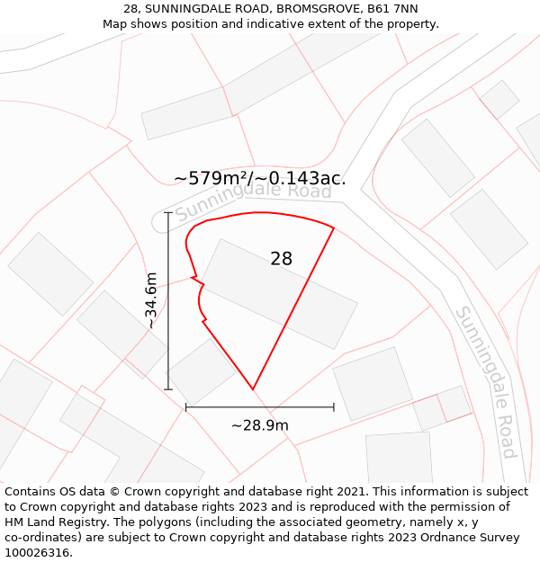 28, SUNNINGDALE ROAD, BROMSGROVE, B61 7NN: Plot and title map