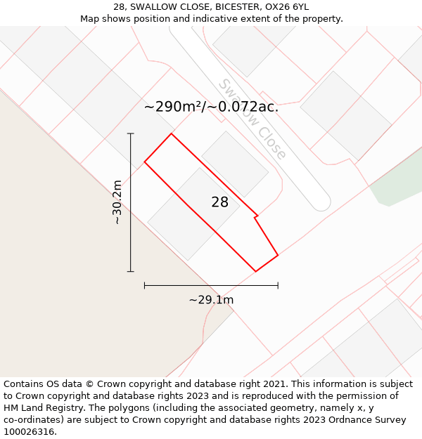 28, SWALLOW CLOSE, BICESTER, OX26 6YL: Plot and title map