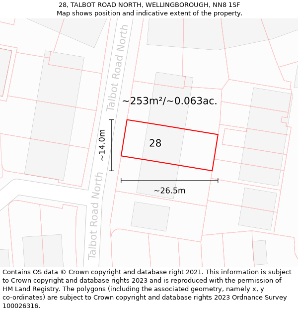 28, TALBOT ROAD NORTH, WELLINGBOROUGH, NN8 1SF: Plot and title map