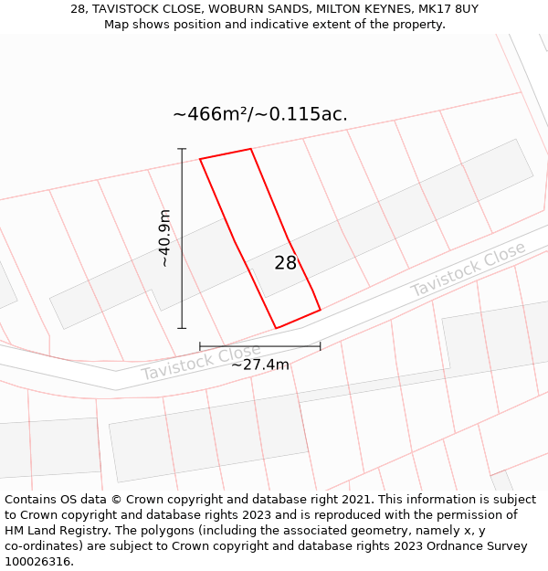 28, TAVISTOCK CLOSE, WOBURN SANDS, MILTON KEYNES, MK17 8UY: Plot and title map