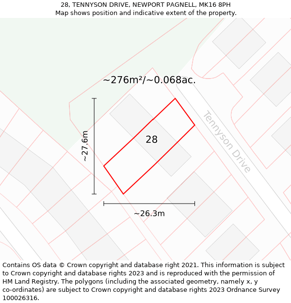 28, TENNYSON DRIVE, NEWPORT PAGNELL, MK16 8PH: Plot and title map