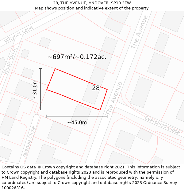 28, THE AVENUE, ANDOVER, SP10 3EW: Plot and title map