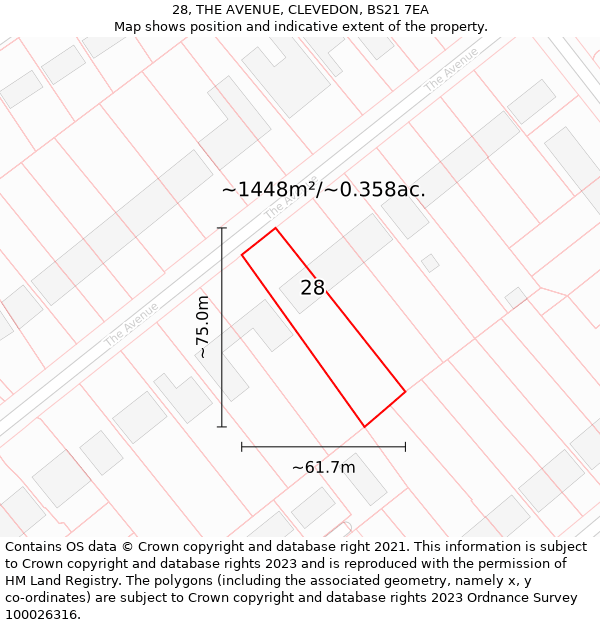 28, THE AVENUE, CLEVEDON, BS21 7EA: Plot and title map