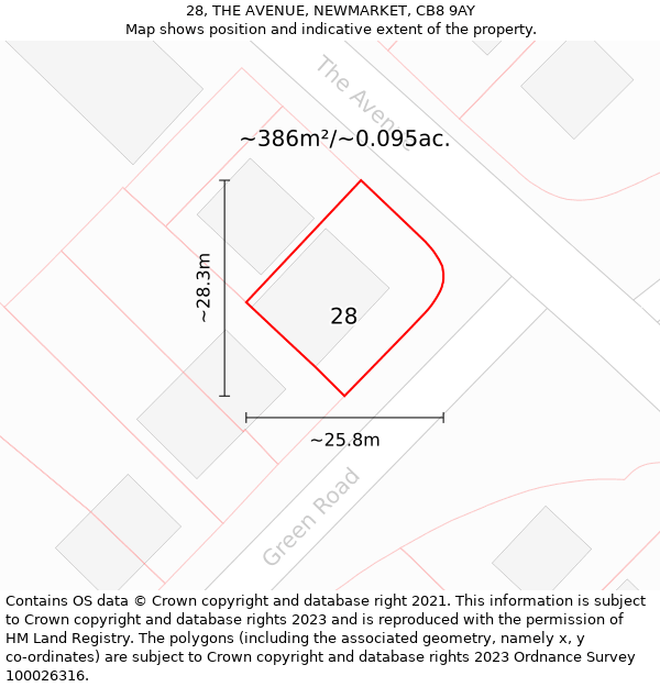 28, THE AVENUE, NEWMARKET, CB8 9AY: Plot and title map