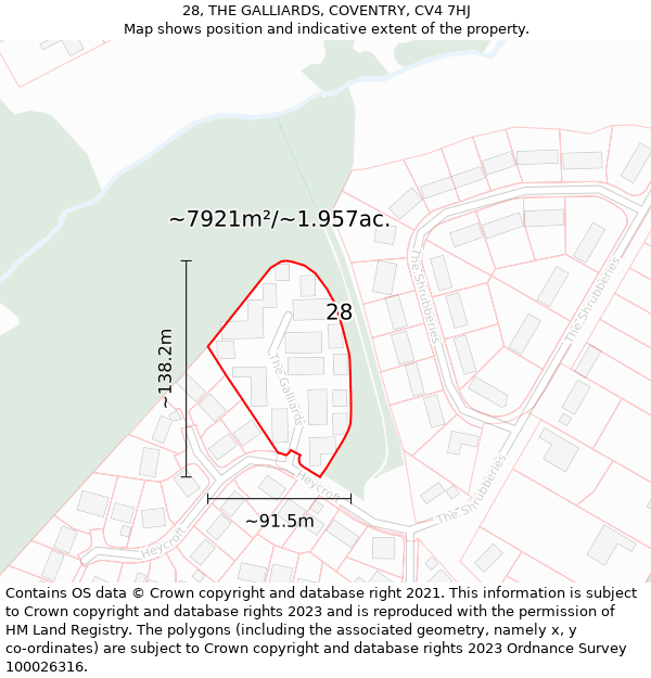 28, THE GALLIARDS, COVENTRY, CV4 7HJ: Plot and title map